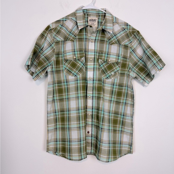 Ariat Atticus Western Shirt Mens Green Plaid Short Sleeve. Size Large. - Picture 1 of 13
